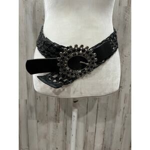 Leather Rock Black Leather Braided Boho Western Belt And Studded Buckle S/32